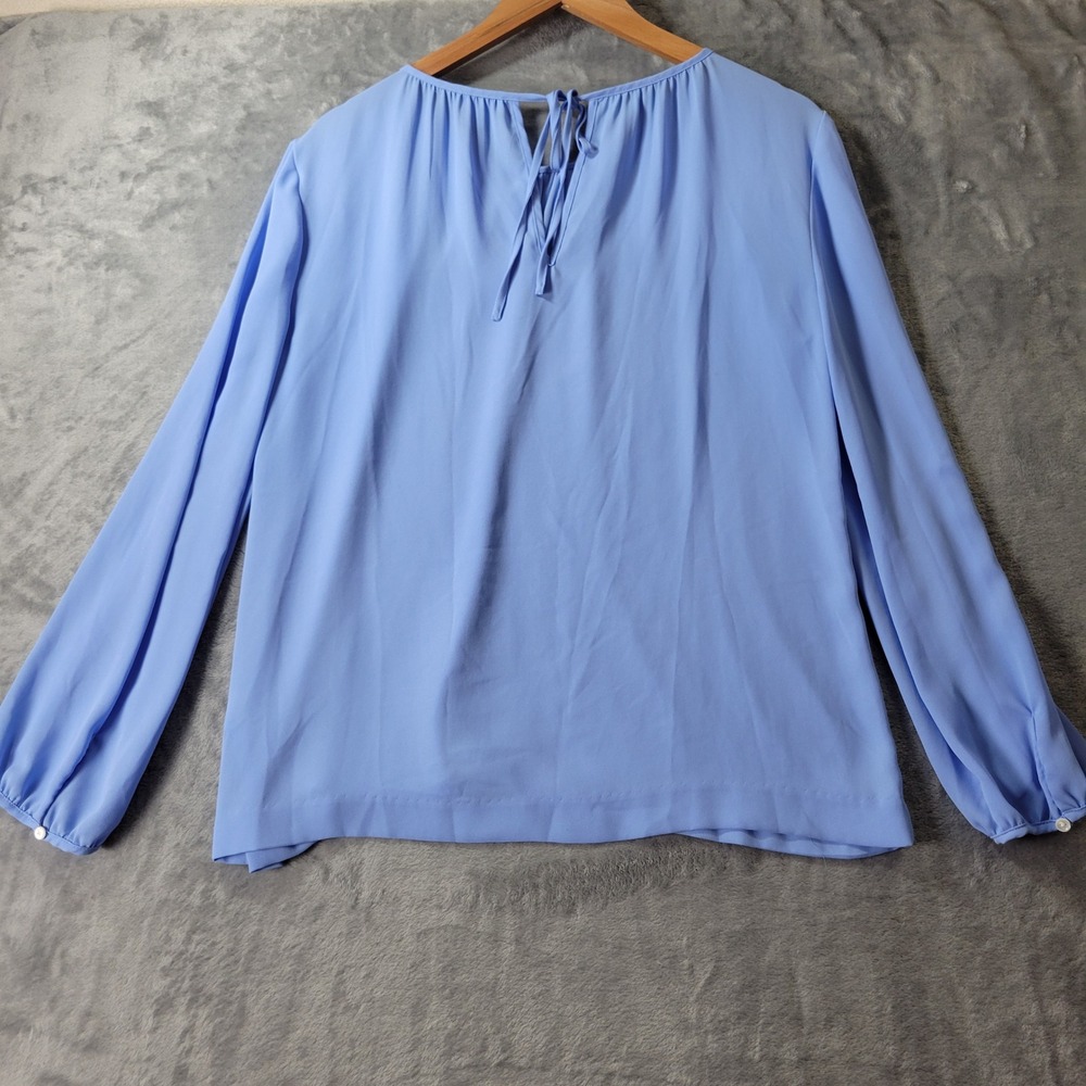 J.Crew Womens Blue Gathered Neck Long Sleeve Tie Back Blouse L2064 Size 6 - Picture 6 of 8